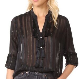 L’Agence Black Gold Silk Sheer Tassel Blouse, Small